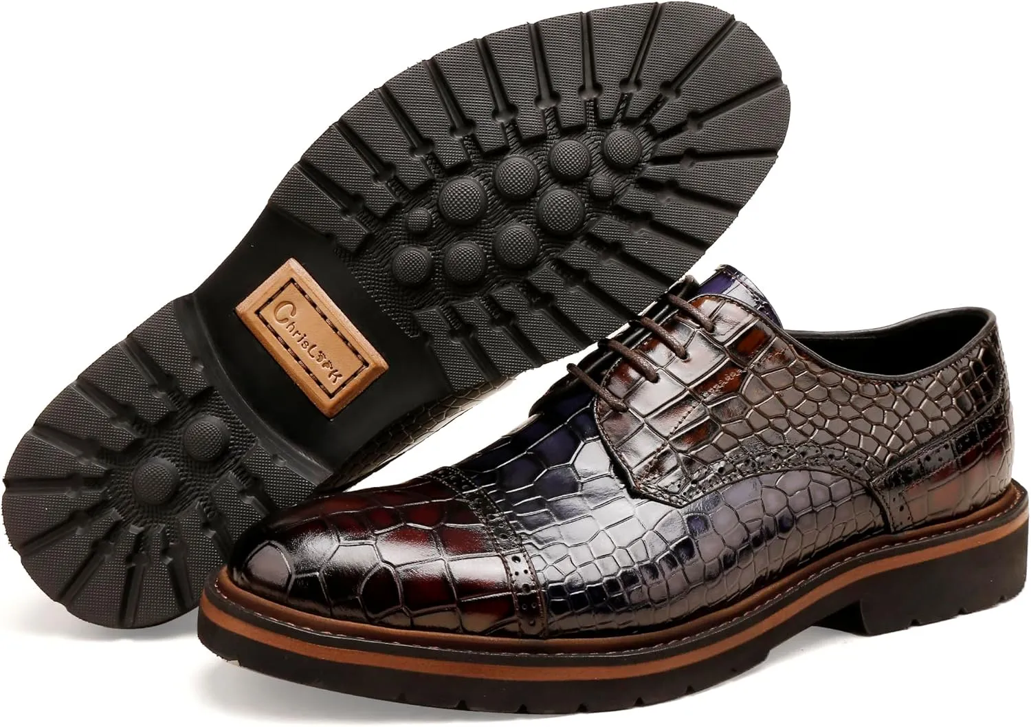 Loafers for Men,Leather Crocodile Pattern Oxfords Lace Up Business Formal Brogue Dress Shoes