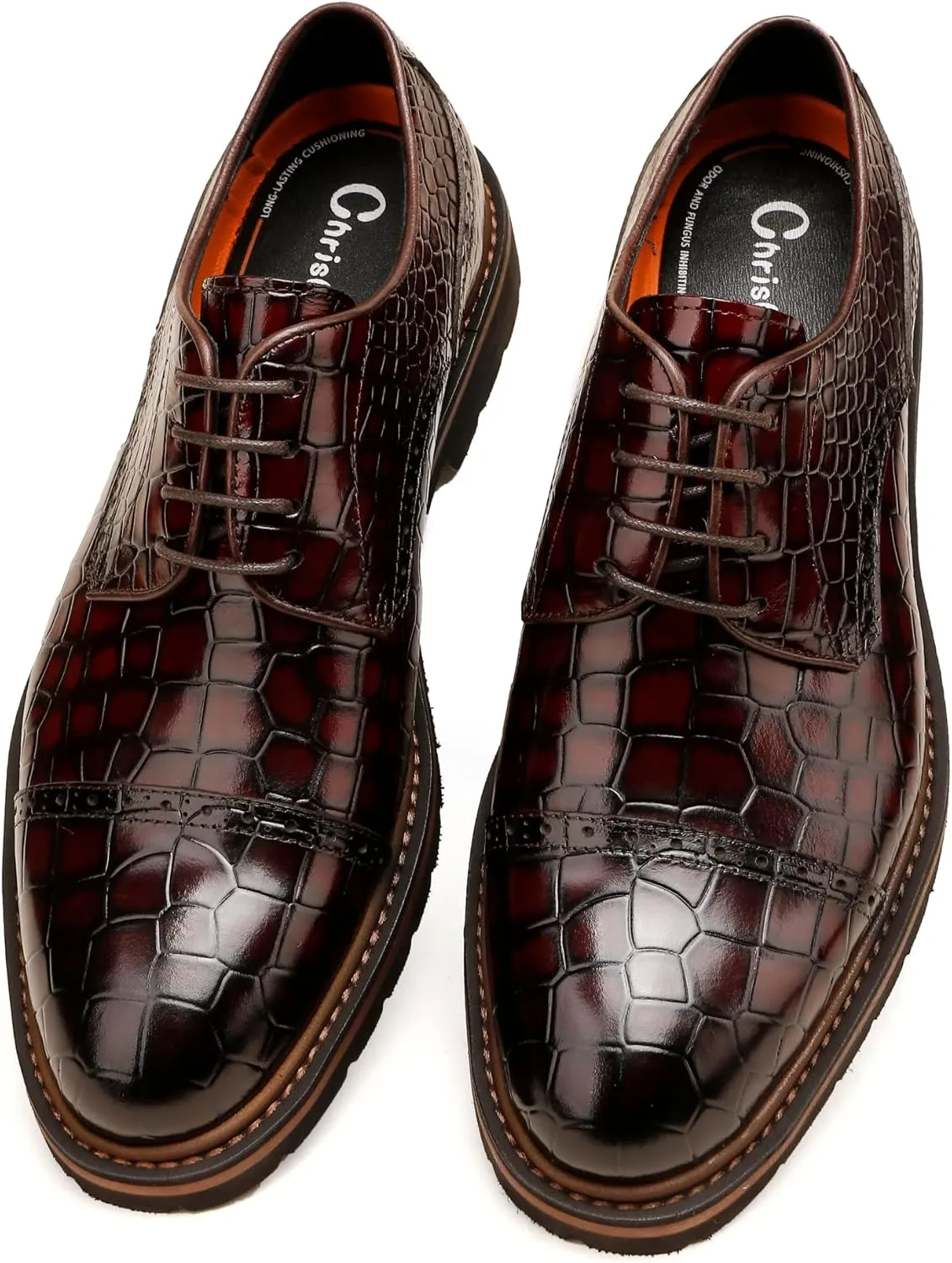 Loafers for Men,Leather Crocodile Pattern Oxfords Lace Up Business Formal Brogue Dress Shoes