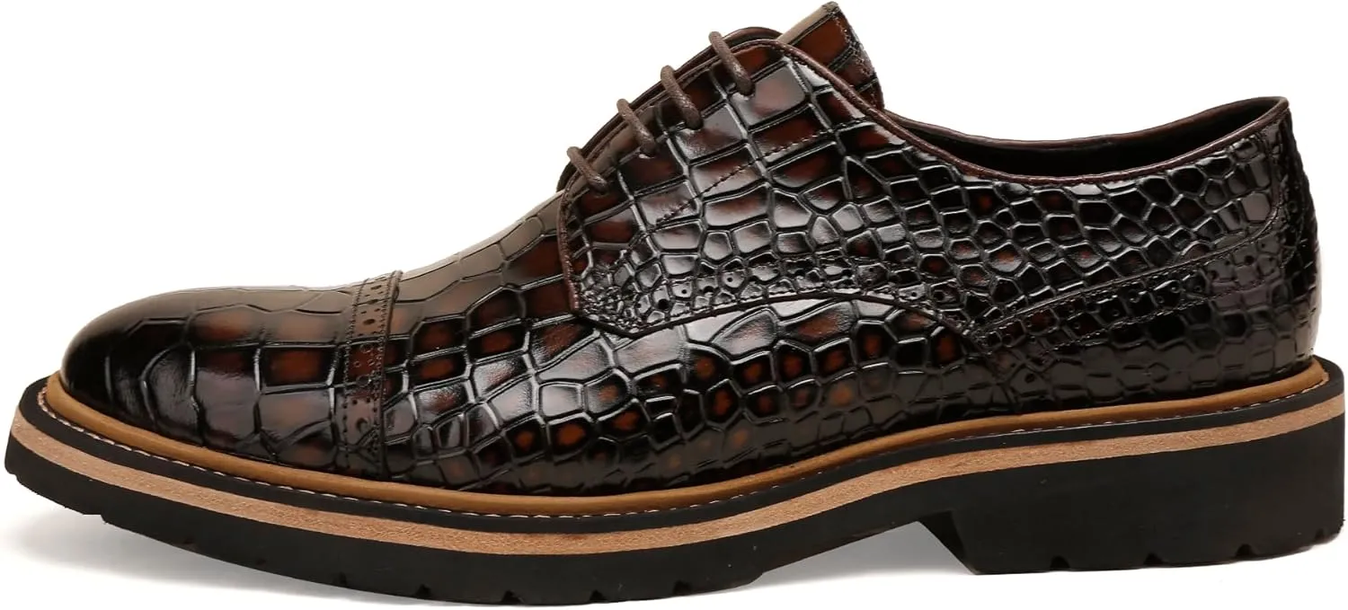 Loafers for Men,Leather Crocodile Pattern Oxfords Lace Up Business Formal Brogue Dress Shoes