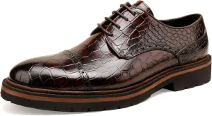 Loafers for Men,Leather Crocodile Pattern Oxfords Lace Up Business Formal Brogue Dress Shoes