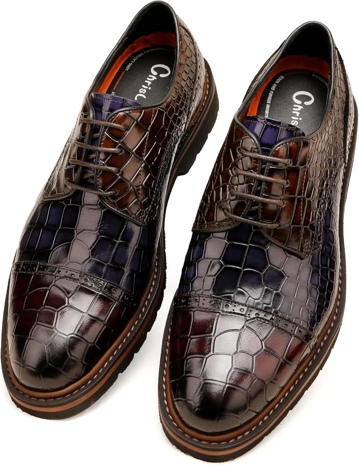 Loafers for Men,Leather Crocodile Pattern Oxfords Lace Up Business Formal Brogue Dress Shoes