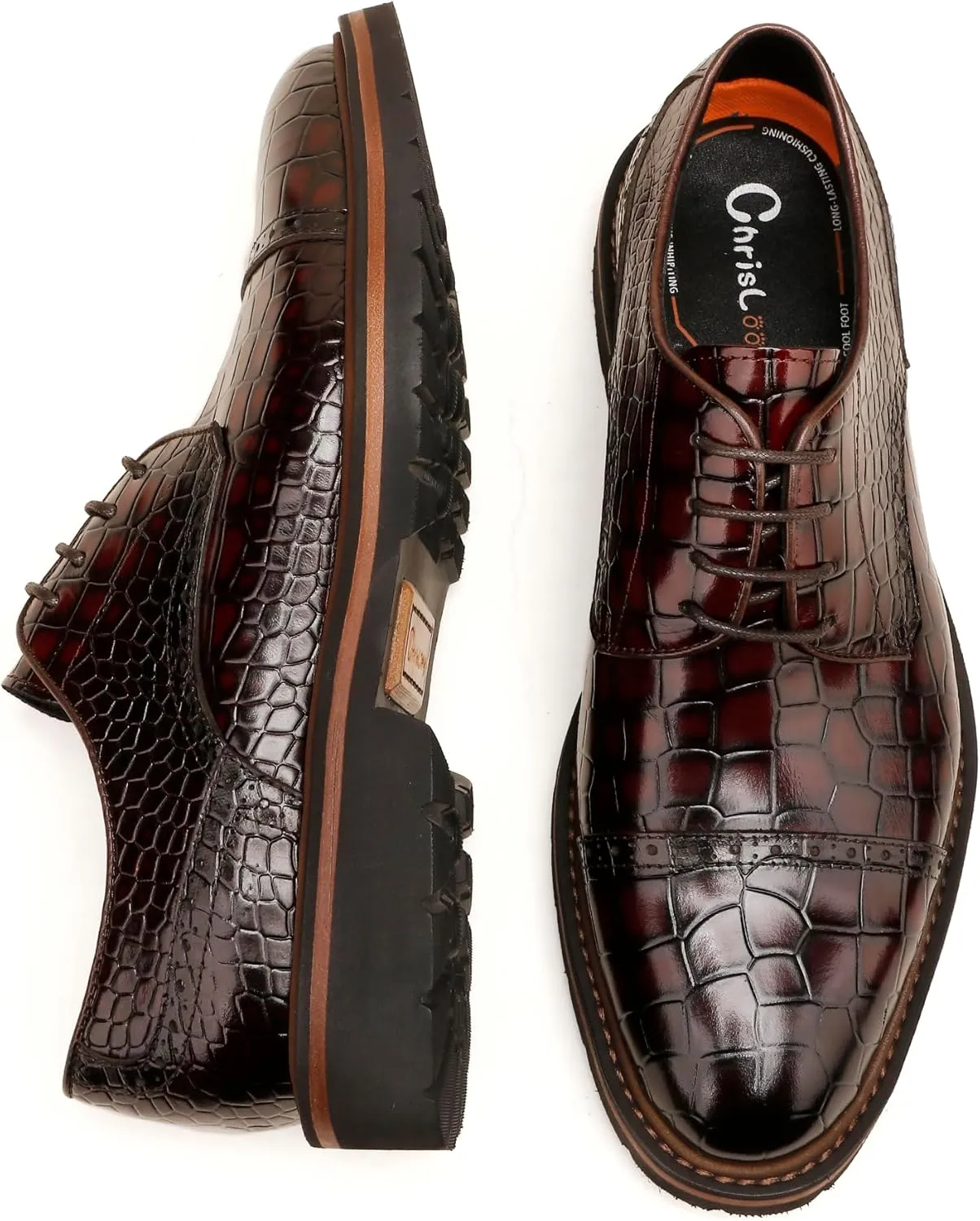 Loafers for Men,Leather Crocodile Pattern Oxfords Lace Up Business Formal Brogue Dress Shoes