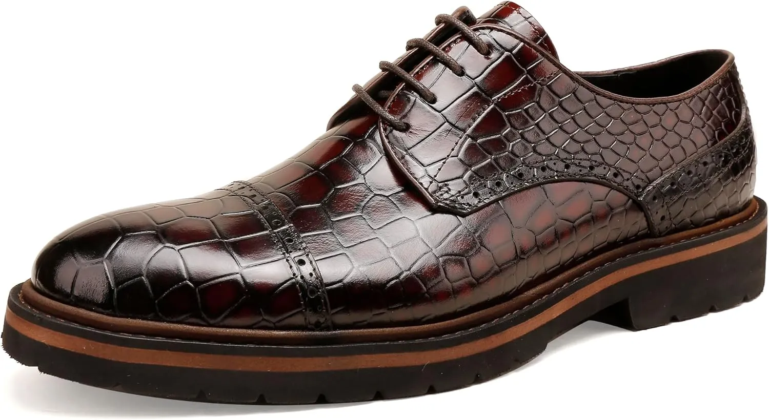 Loafers for Men,Leather Crocodile Pattern Oxfords Lace Up Business Formal Brogue Dress Shoes