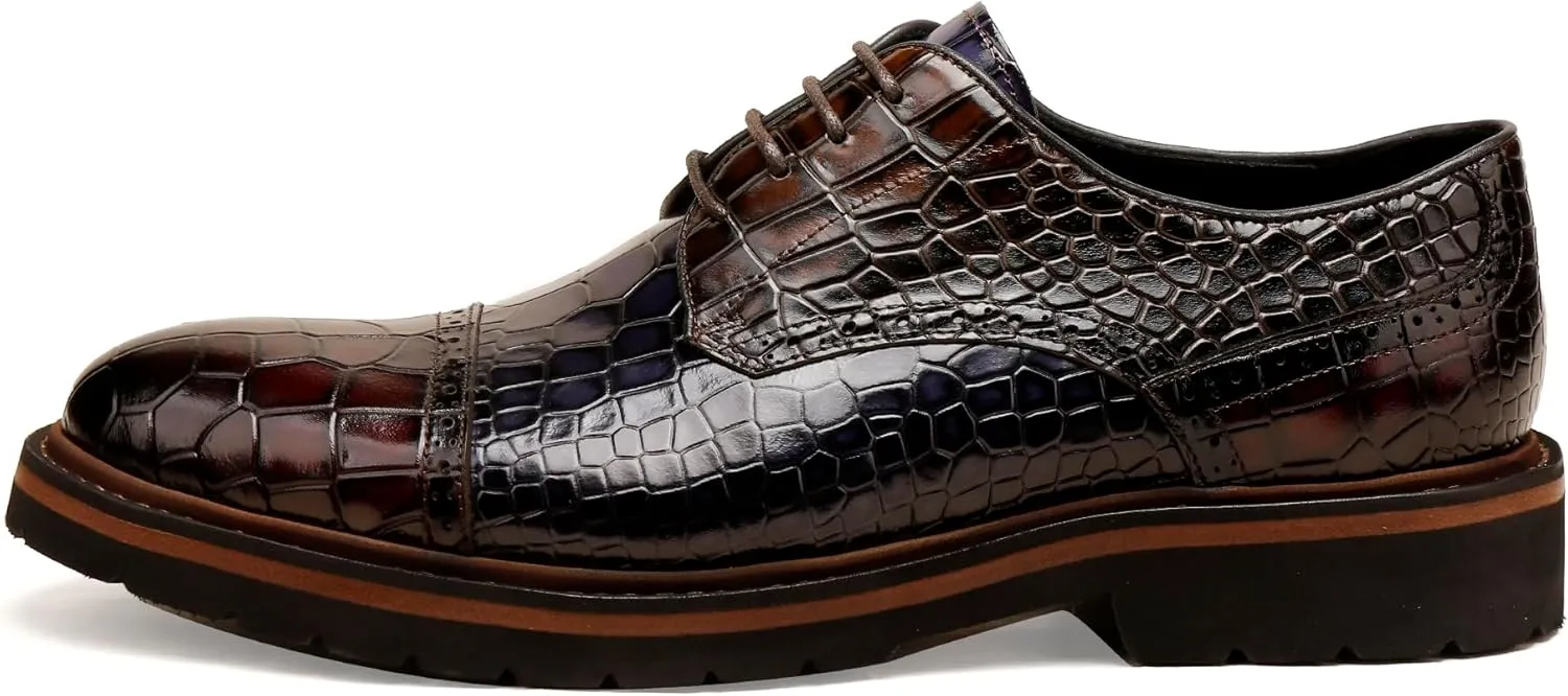 Loafers for Men,Leather Crocodile Pattern Oxfords Lace Up Business Formal Brogue Dress Shoes