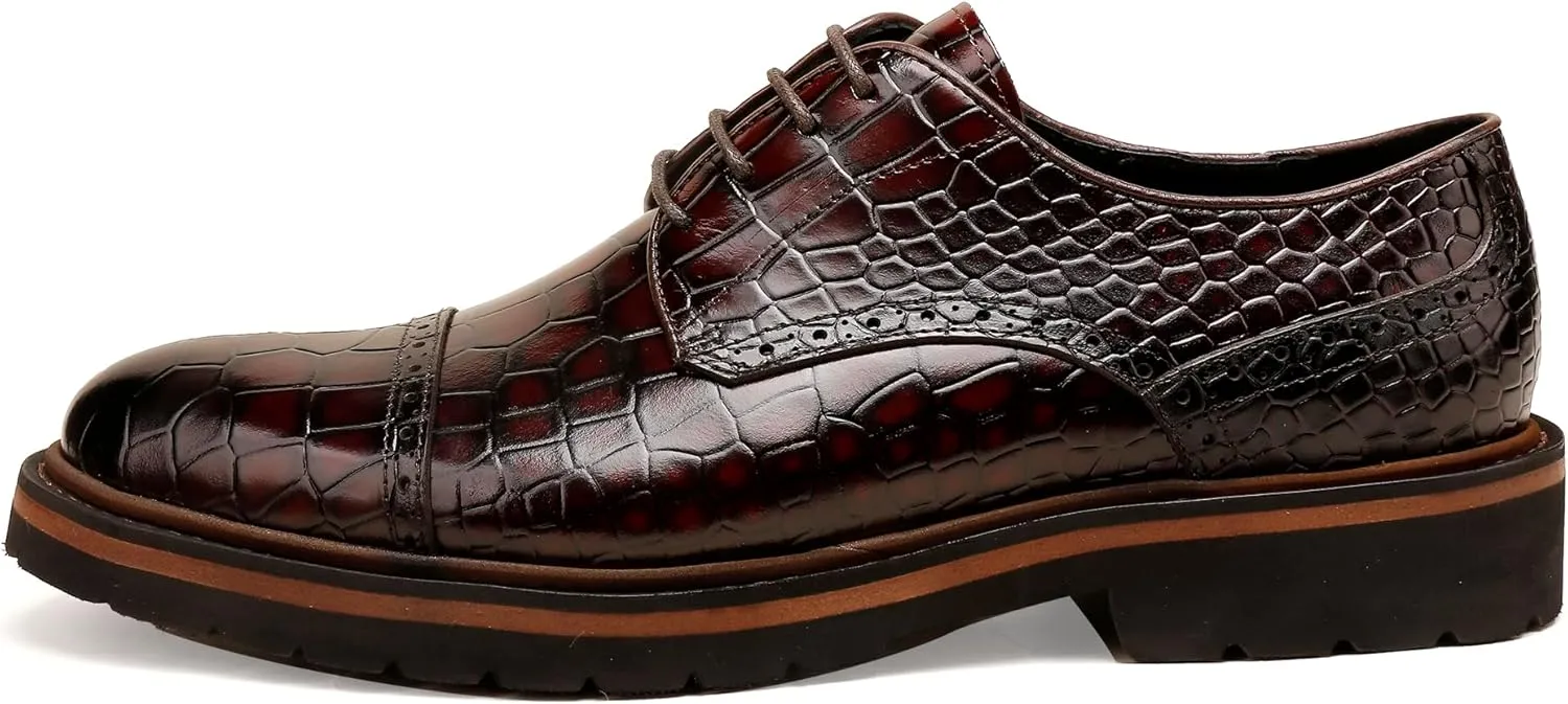Loafers for Men,Leather Crocodile Pattern Oxfords Lace Up Business Formal Brogue Dress Shoes