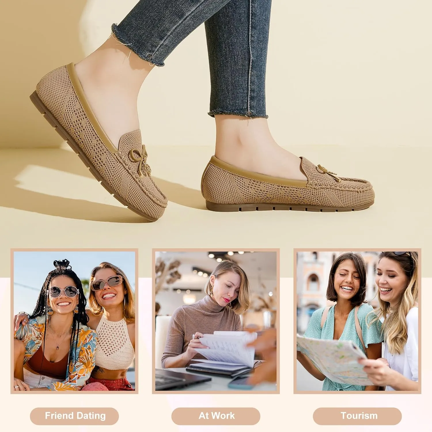 Loafers for Women Comfortable Knit Slip-On Shoes-Breathable Lightweight Driving Walking Mesh Flats for Work Office Comfort