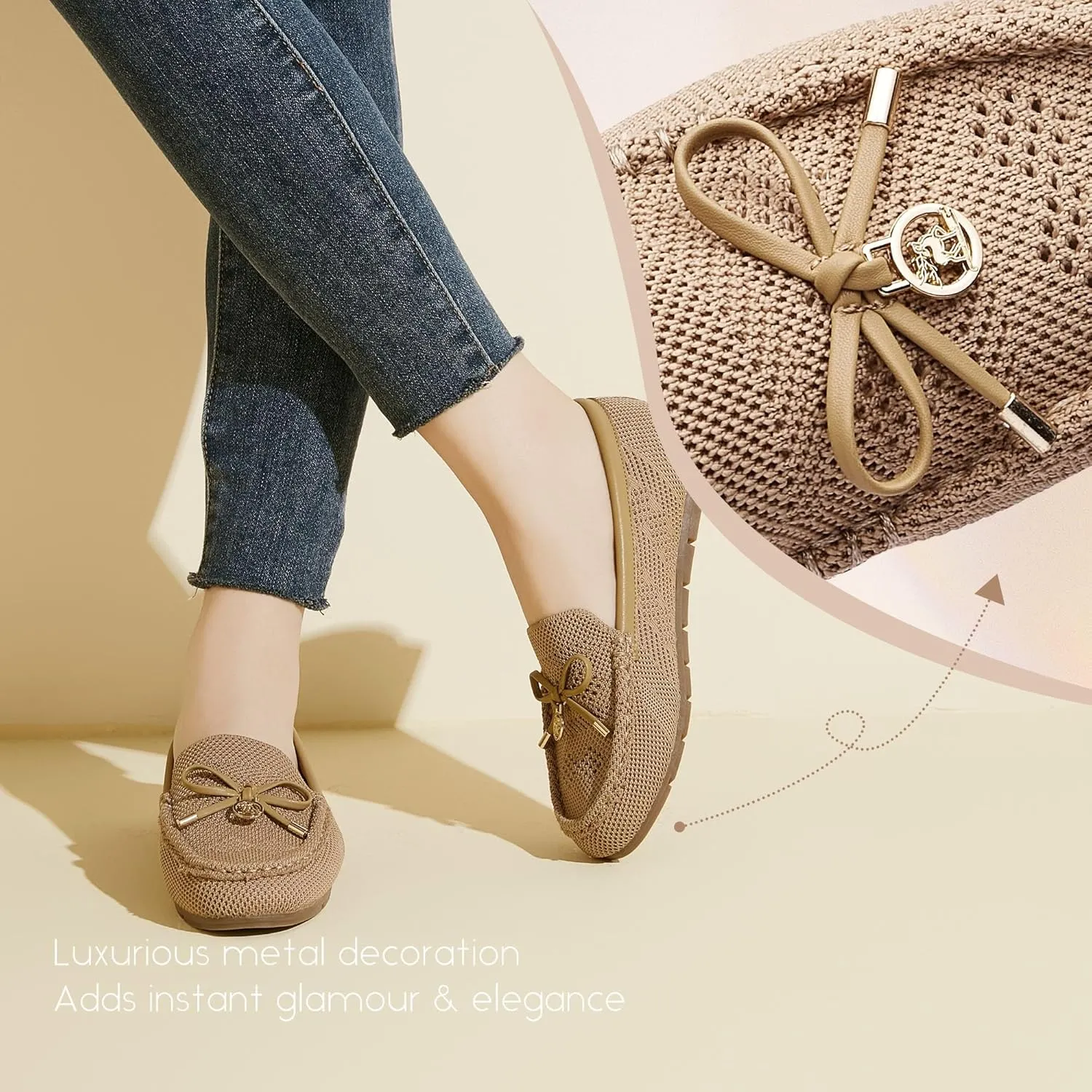 Loafers for Women Comfortable Knit Slip-On Shoes-Breathable Lightweight Driving Walking Mesh Flats for Work Office Comfort