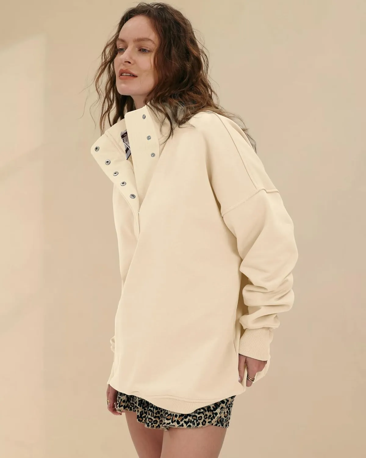 Locachy Womens Casual Button Henley Neck Oversized Sweatshirt Long Sleeve Pullover Tops Outfits