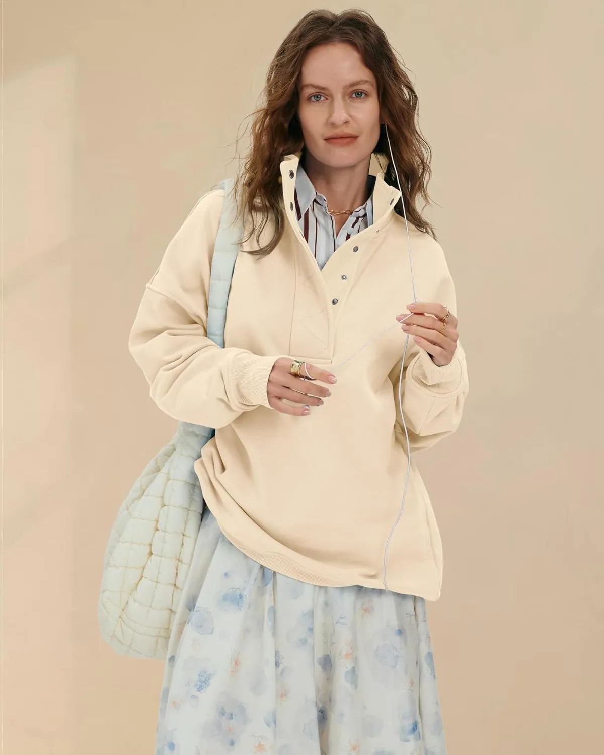 Locachy Womens Casual Button Henley Neck Oversized Sweatshirt Long Sleeve Pullover Tops Outfits