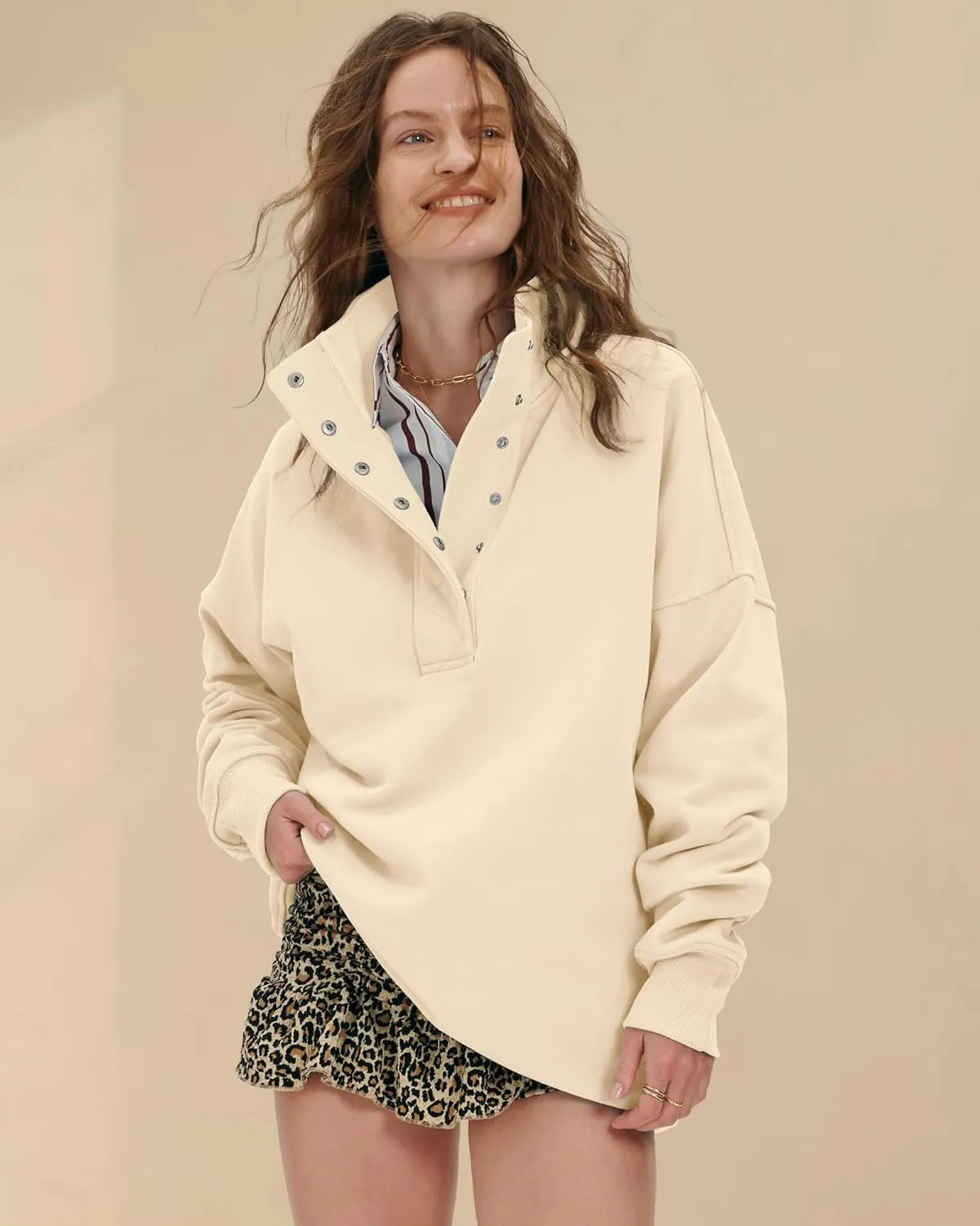 Locachy Womens Casual Button Henley Neck Oversized Sweatshirt Long Sleeve Pullover Tops Outfits