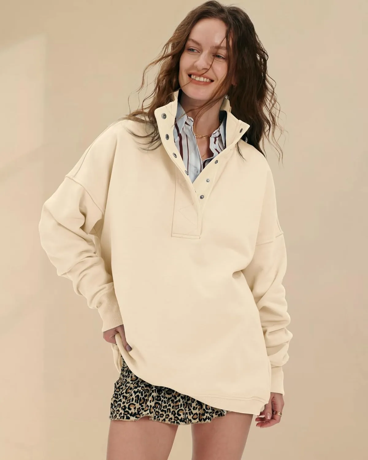 Locachy Womens Casual Button Henley Neck Oversized Sweatshirt Long Sleeve Pullover Tops Outfits