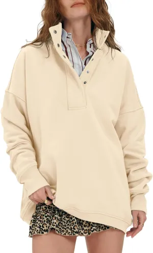 Locachy Womens Casual Button Henley Neck Oversized Sweatshirt Long Sleeve Pullover Tops Outfits