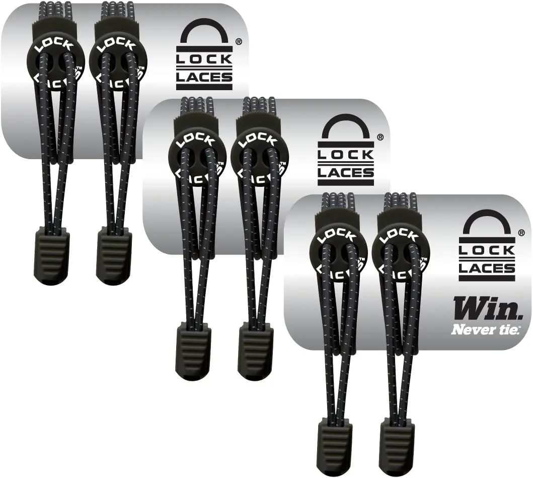 Lock Laces - Elastic No Tie Shoe Laces (Pack of 3) One Size Fits All, for Kids and Adults, Elastic No Tie Shoe Laces