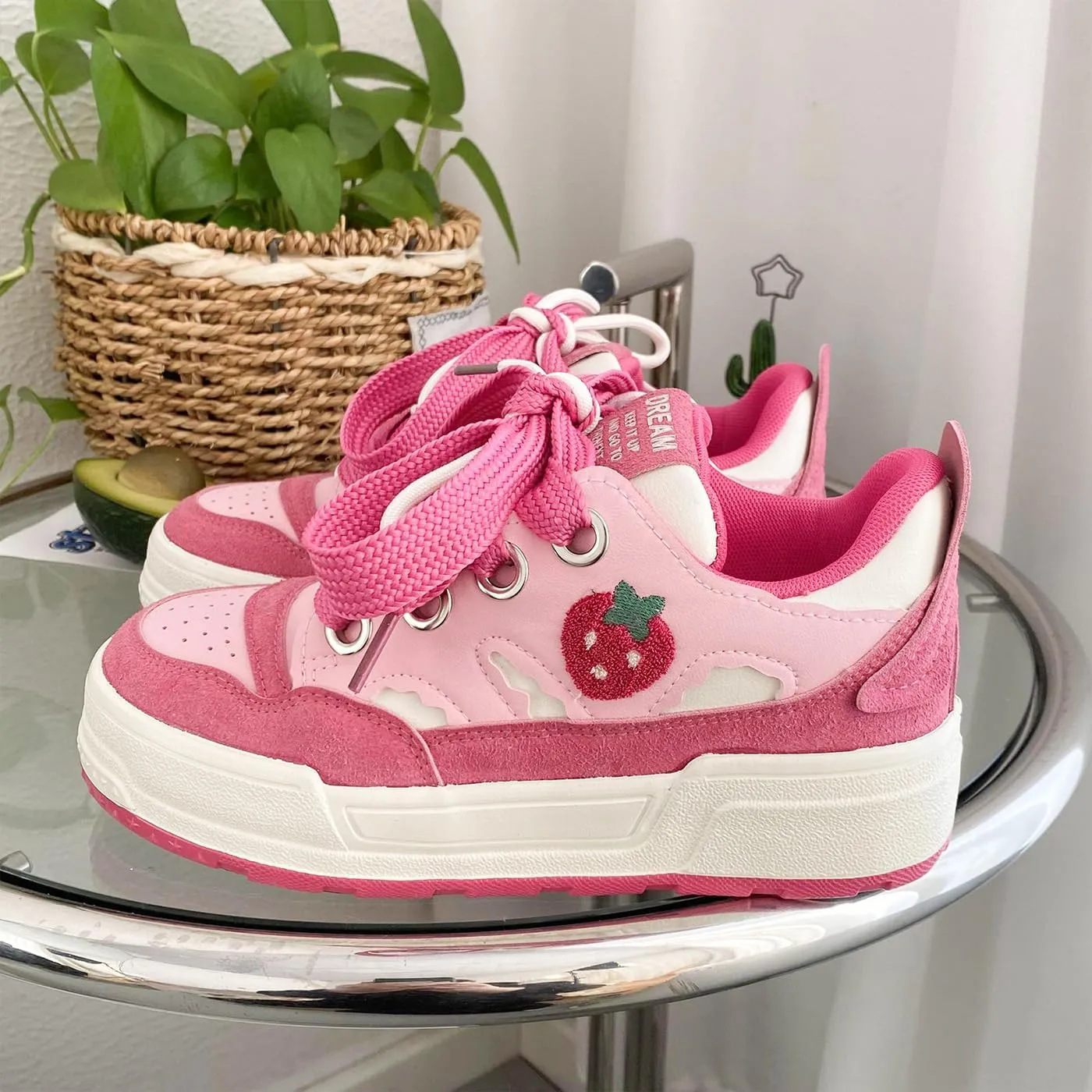 Loizziuy Strawberry Y2K Cute Canvas Shoes Casual Sneakers Sneaker Lace Up Comfort Platform Walking with Zipper for Women Girls