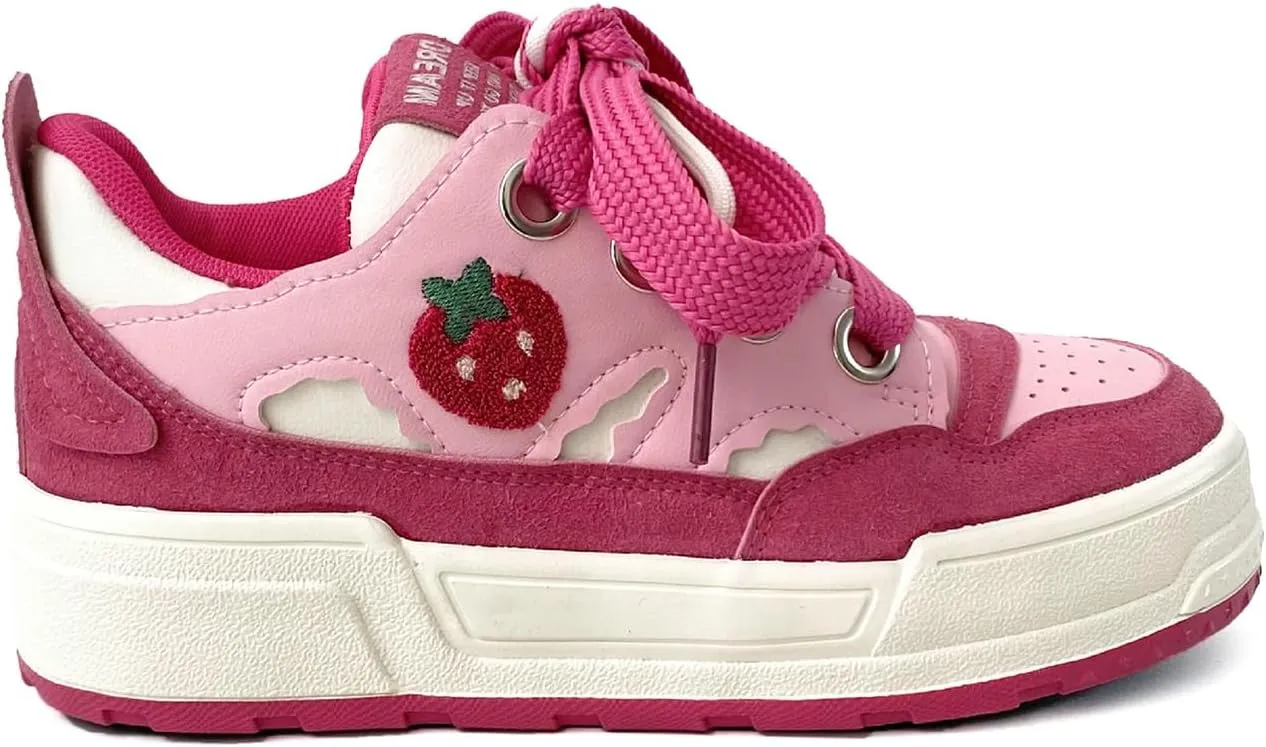 Loizziuy Strawberry Y2K Cute Canvas Shoes Casual Sneakers Sneaker Lace Up Comfort Platform Walking with Zipper for Women Girls