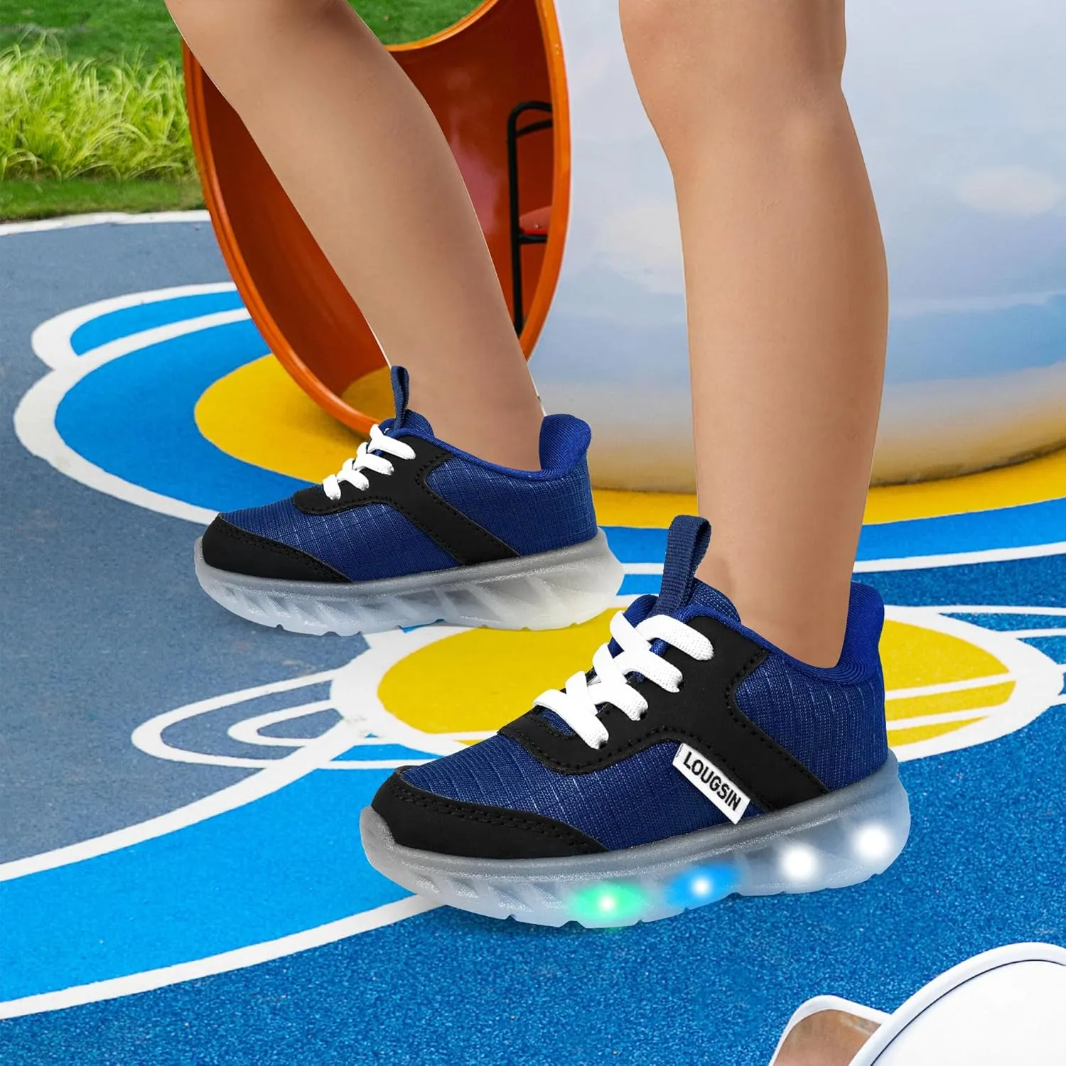 LOUGSIN Kids Light Up Sneakers LED Flashing Tennis Shoes for Boys Girls Lightweight Breathable Flooza Walking Shoes for Toddler and Little Kids
