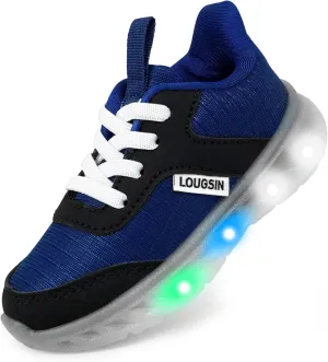 LOUGSIN Kids Light Up Sneakers LED Flashing Tennis Shoes for Boys Girls Lightweight Breathable Flooza Walking Shoes for Toddler and Little Kids