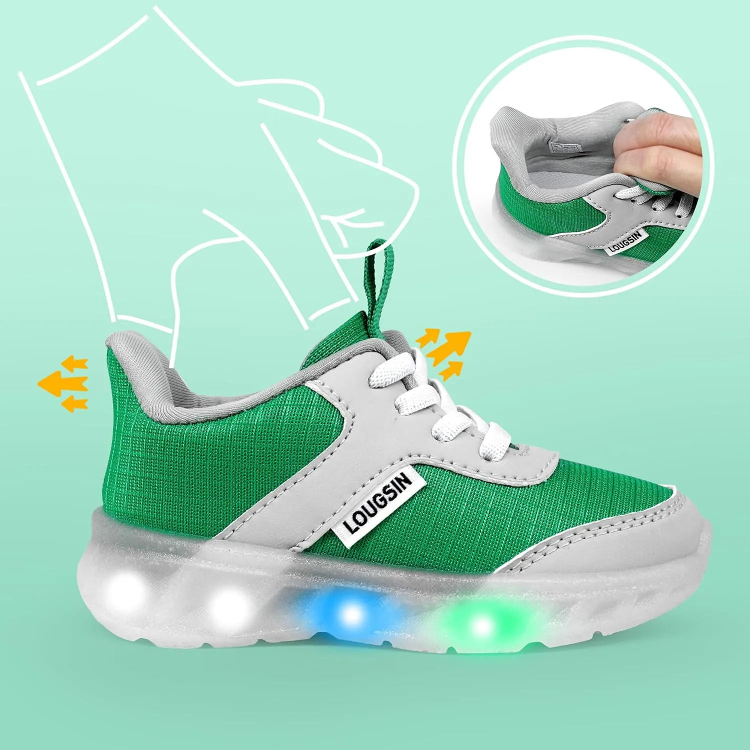 LOUGSIN Kids Light Up Sneakers LED Flashing Tennis Shoes for Boys Girls Lightweight Breathable Flooza Walking Shoes for Toddler and Little Kids