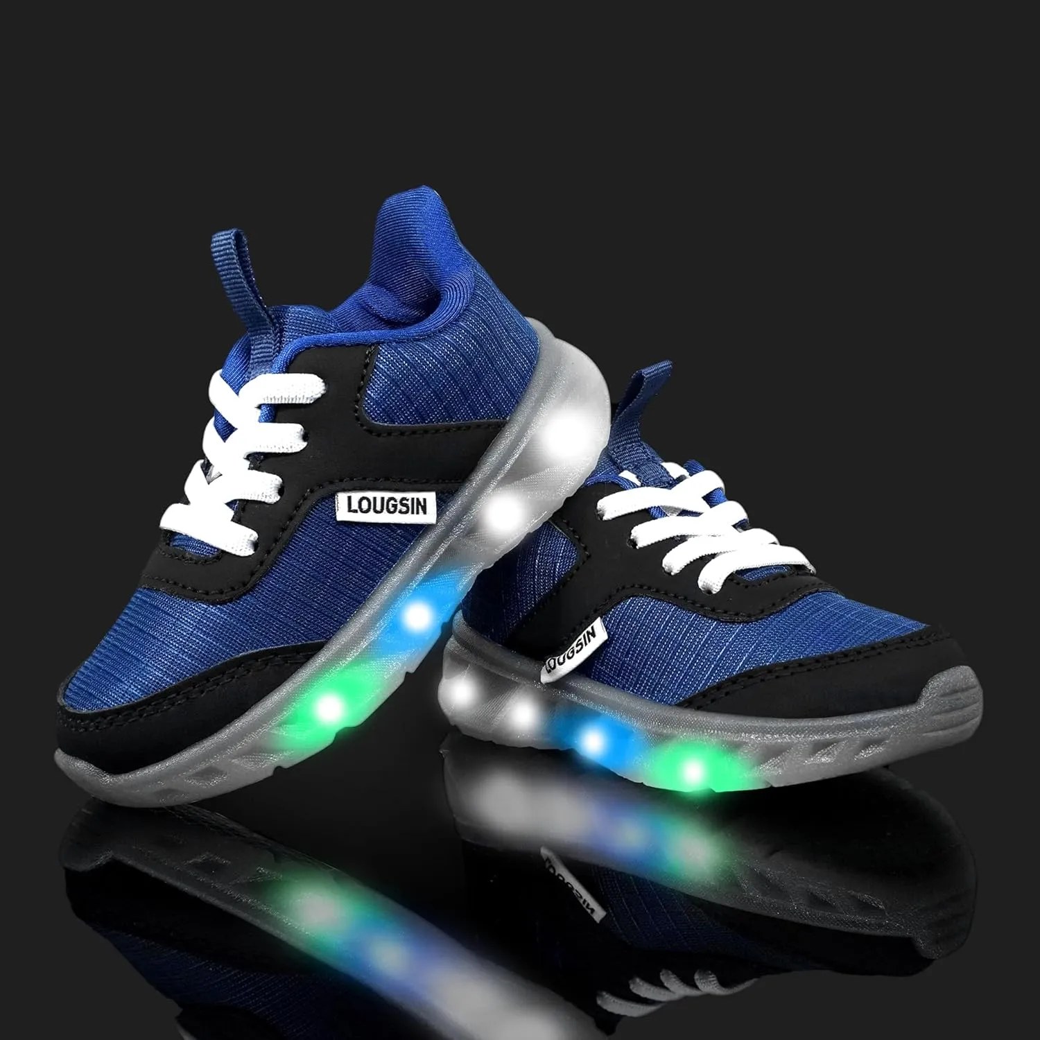 LOUGSIN Kids Light Up Sneakers LED Flashing Tennis Shoes for Boys Girls Lightweight Breathable Flooza Walking Shoes for Toddler and Little Kids