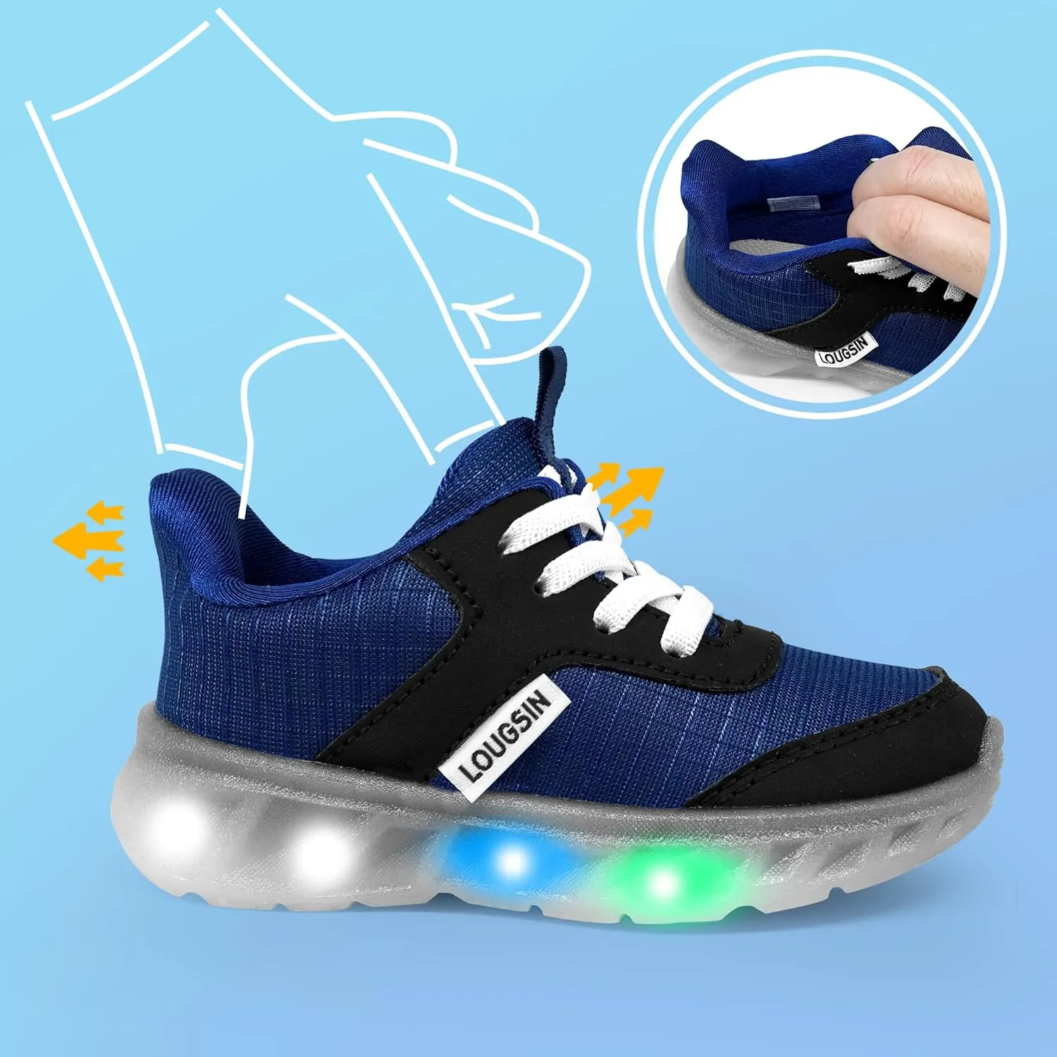 LOUGSIN Kids Light Up Sneakers LED Flashing Tennis Shoes for Boys Girls Lightweight Breathable Flooza Walking Shoes for Toddler and Little Kids