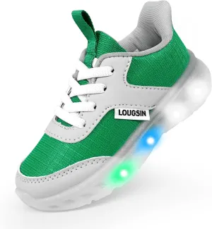 LOUGSIN Kids Light Up Sneakers LED Flashing Tennis Shoes for Boys Girls Lightweight Breathable Flooza Walking Shoes for Toddler and Little Kids