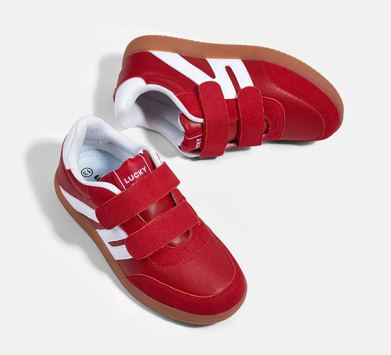 LUCKY STEP Kids Classic Retro Gum Sole Fashion Sneakers School Tennis Skate Shoes Girls Boys Hook and Loop Walking Casual Toddler Footwear Anti Slip Trainers