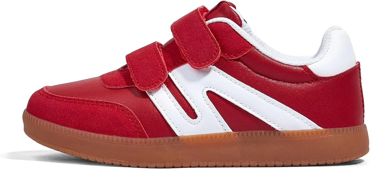 LUCKY STEP Kids Classic Retro Gum Sole Fashion Sneakers School Tennis Skate Shoes Girls Boys Hook and Loop Walking Casual Toddler Footwear Anti Slip Trainers