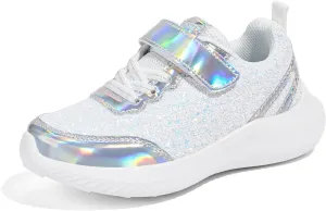 LUCKY STEP Kid's Glitter Fashion Sneakers Sparkly Princess Tennis Bling Shiny Sequins Athletic Walking School Shoes for Children/Boys/Girls