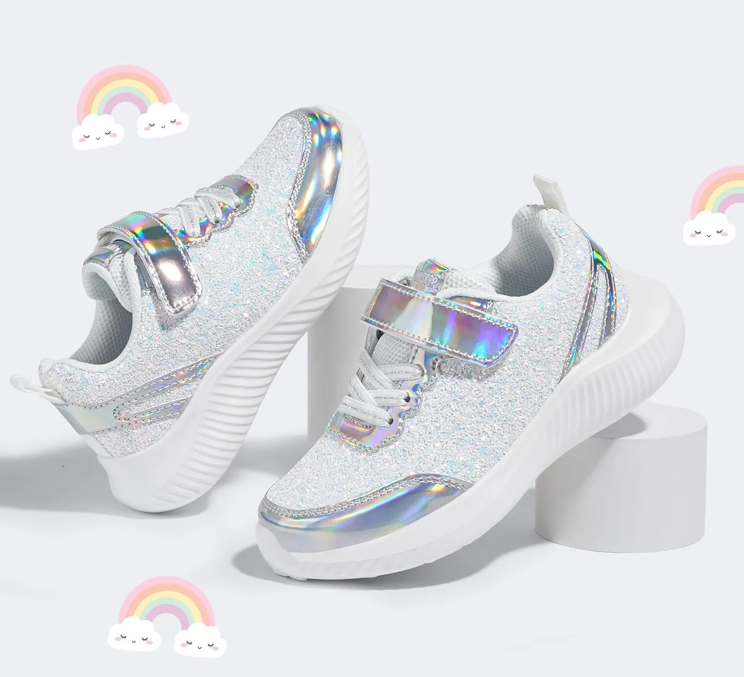 LUCKY STEP Kid's Glitter Fashion Sneakers Sparkly Princess Tennis Bling Shiny Sequins Athletic Walking School Shoes for Children/Boys/Girls