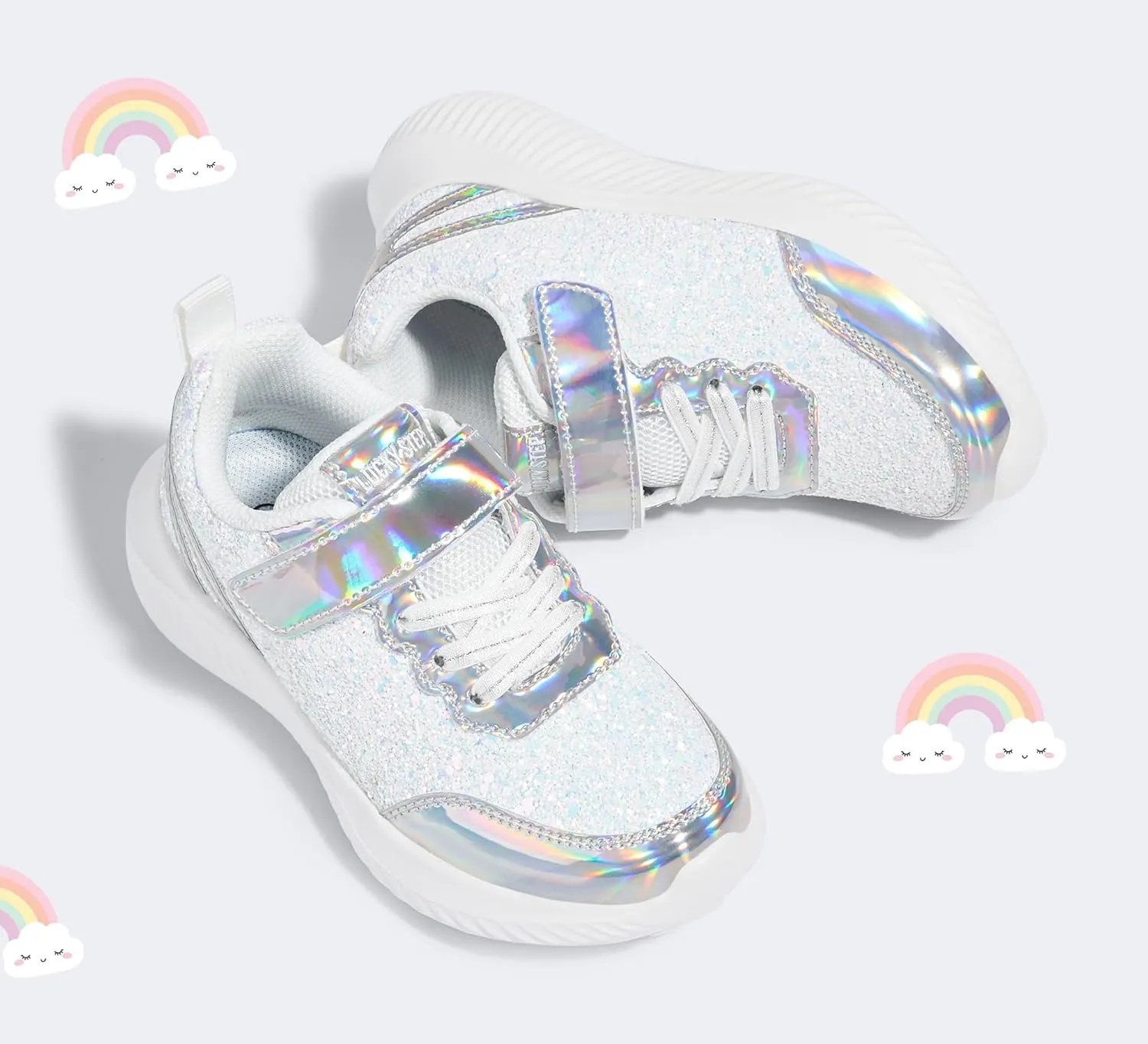 LUCKY STEP Kid's Glitter Fashion Sneakers Sparkly Princess Tennis Bling Shiny Sequins Athletic Walking School Shoes for Children/Boys/Girls