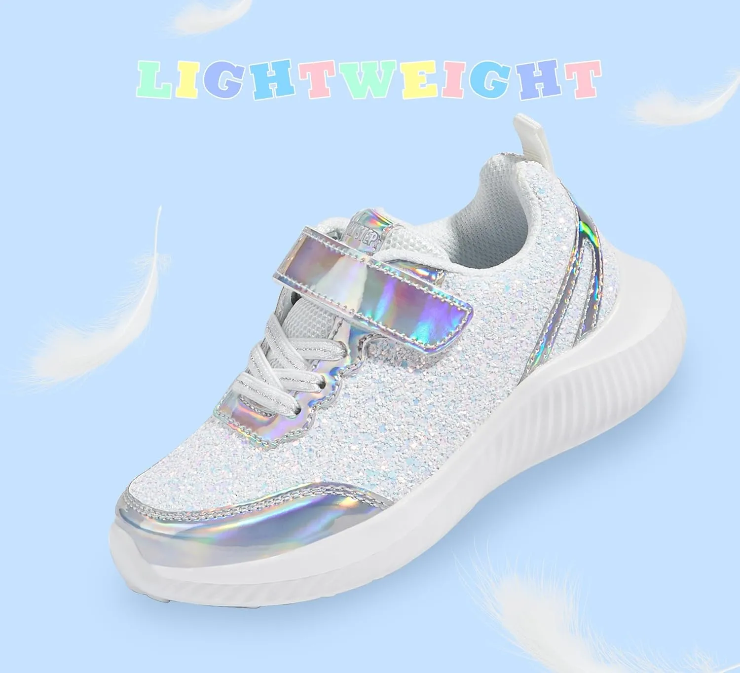 LUCKY STEP Kid's Glitter Fashion Sneakers Sparkly Princess Tennis Bling Shiny Sequins Athletic Walking School Shoes for Children/Boys/Girls