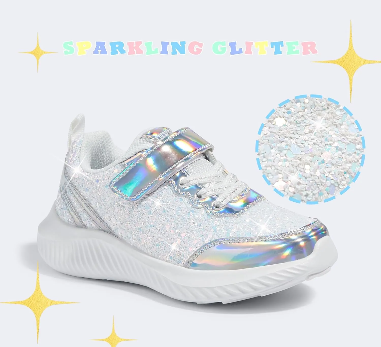 LUCKY STEP Kid's Glitter Fashion Sneakers Sparkly Princess Tennis Bling Shiny Sequins Athletic Walking School Shoes for Children/Boys/Girls