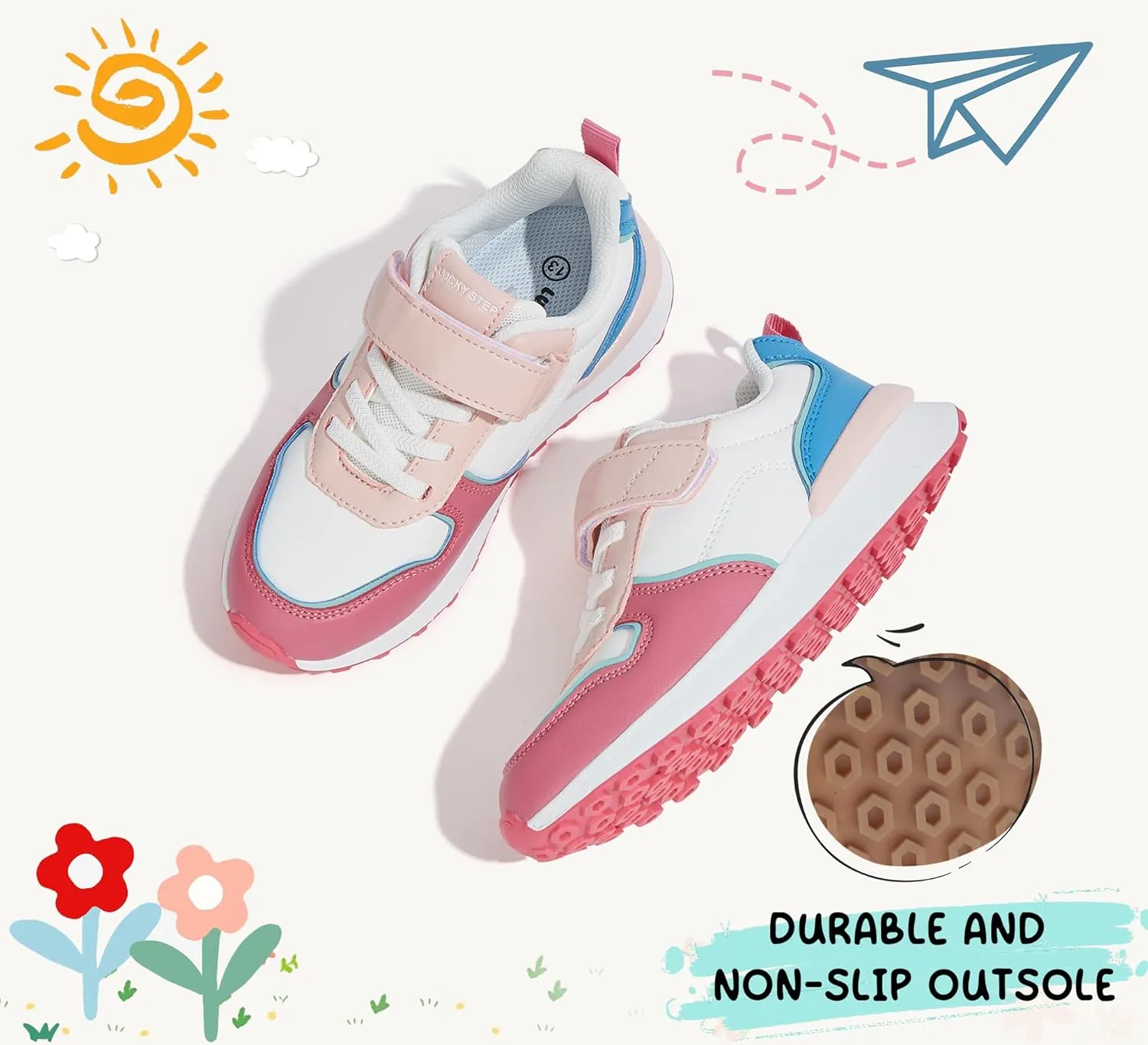 LUCKY STEP Kids Sneakers for Girls Boys Running Non-Slip Tennis Casual Walking Shoes Hook and Loop Unisex-Child Storybook Shoes for Big Kids, Little Kids & Toddlers