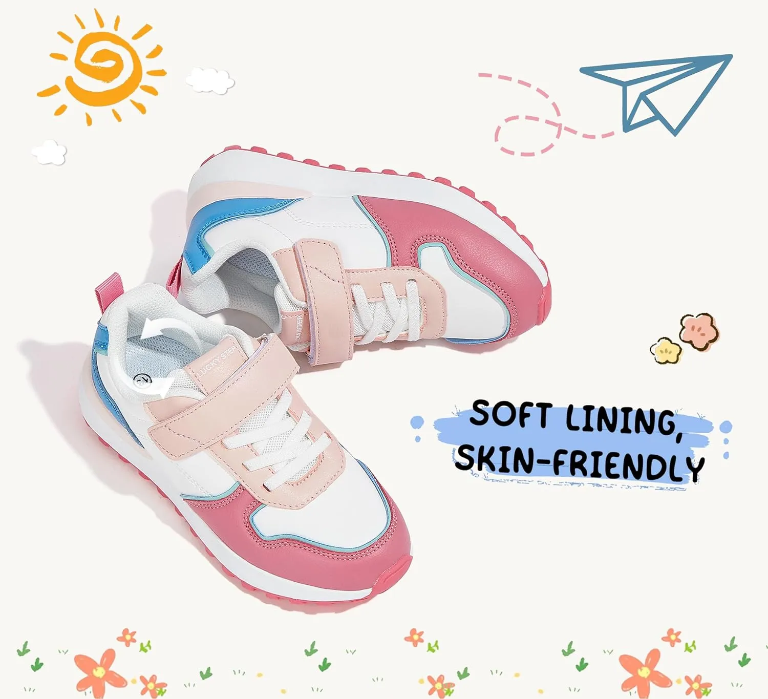 LUCKY STEP Kids Sneakers for Girls Boys Running Non-Slip Tennis Casual Walking Shoes Hook and Loop Unisex-Child Storybook Shoes for Big Kids, Little Kids & Toddlers