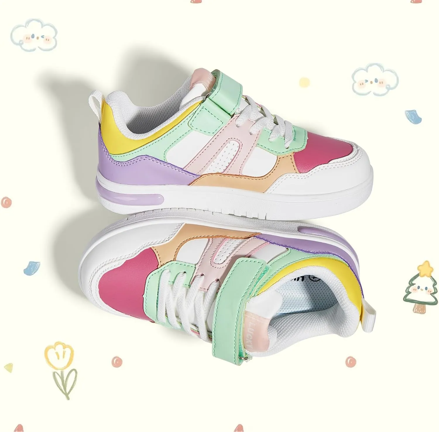 LUCKY STEP Kid's Sneakers School Running Loafers Low Top Walking Tennis Casual Shoes Strap Athletic Fashion Sneakers for Children/Boys/Girls
