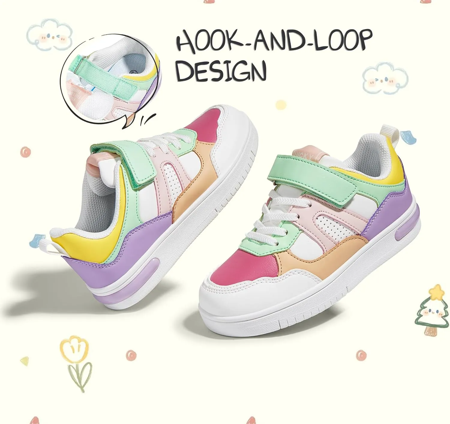 LUCKY STEP Kid's Sneakers School Running Loafers Low Top Walking Tennis Casual Shoes Strap Athletic Fashion Sneakers for Children/Boys/Girls