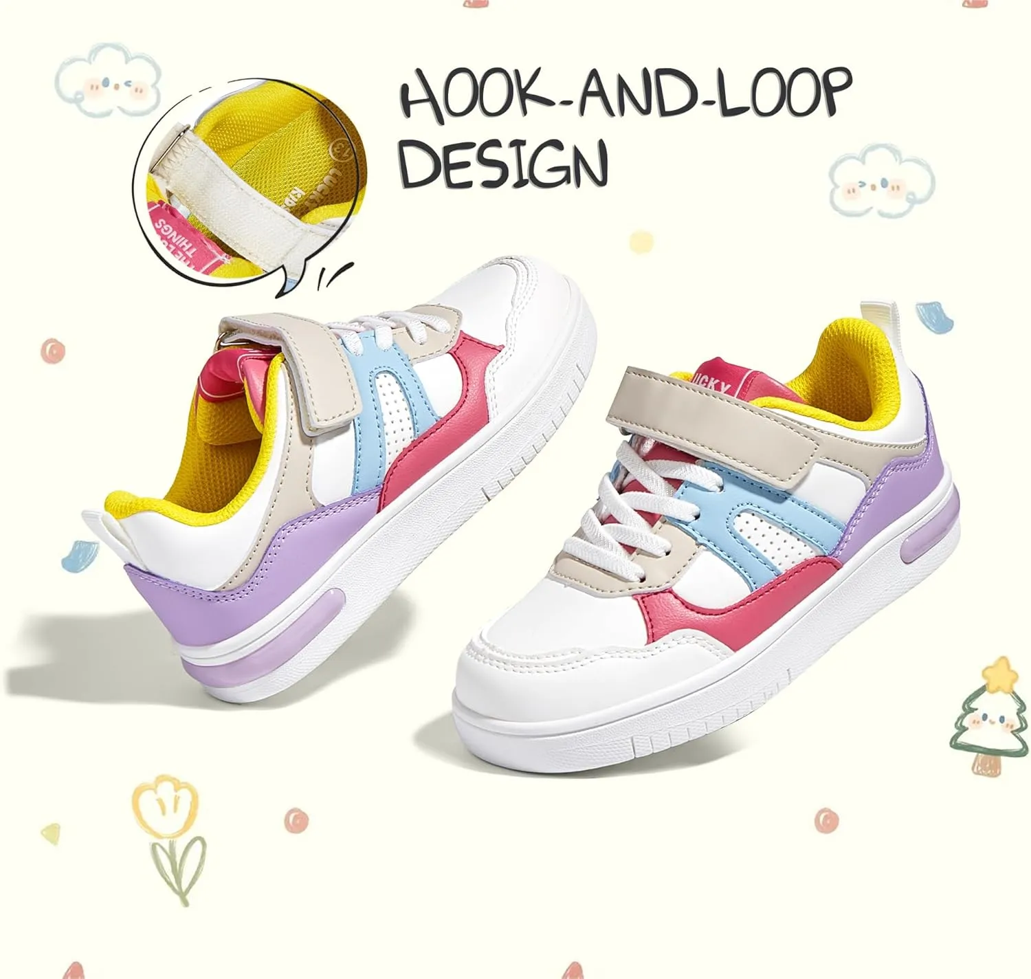 LUCKY STEP Kid's Sneakers School Running Loafers Low Top Walking Tennis Casual Shoes Strap Athletic Fashion Sneakers for Children/Boys/Girls