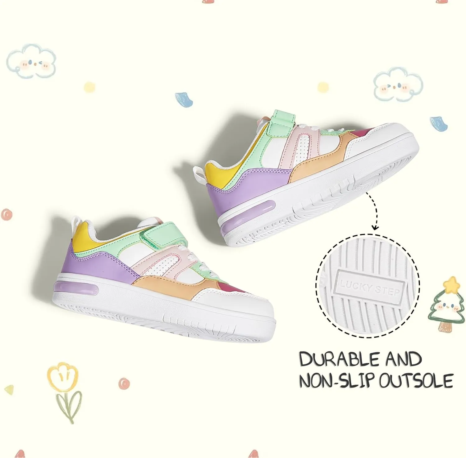 LUCKY STEP Kid's Sneakers School Running Loafers Low Top Walking Tennis Casual Shoes Strap Athletic Fashion Sneakers for Children/Boys/Girls