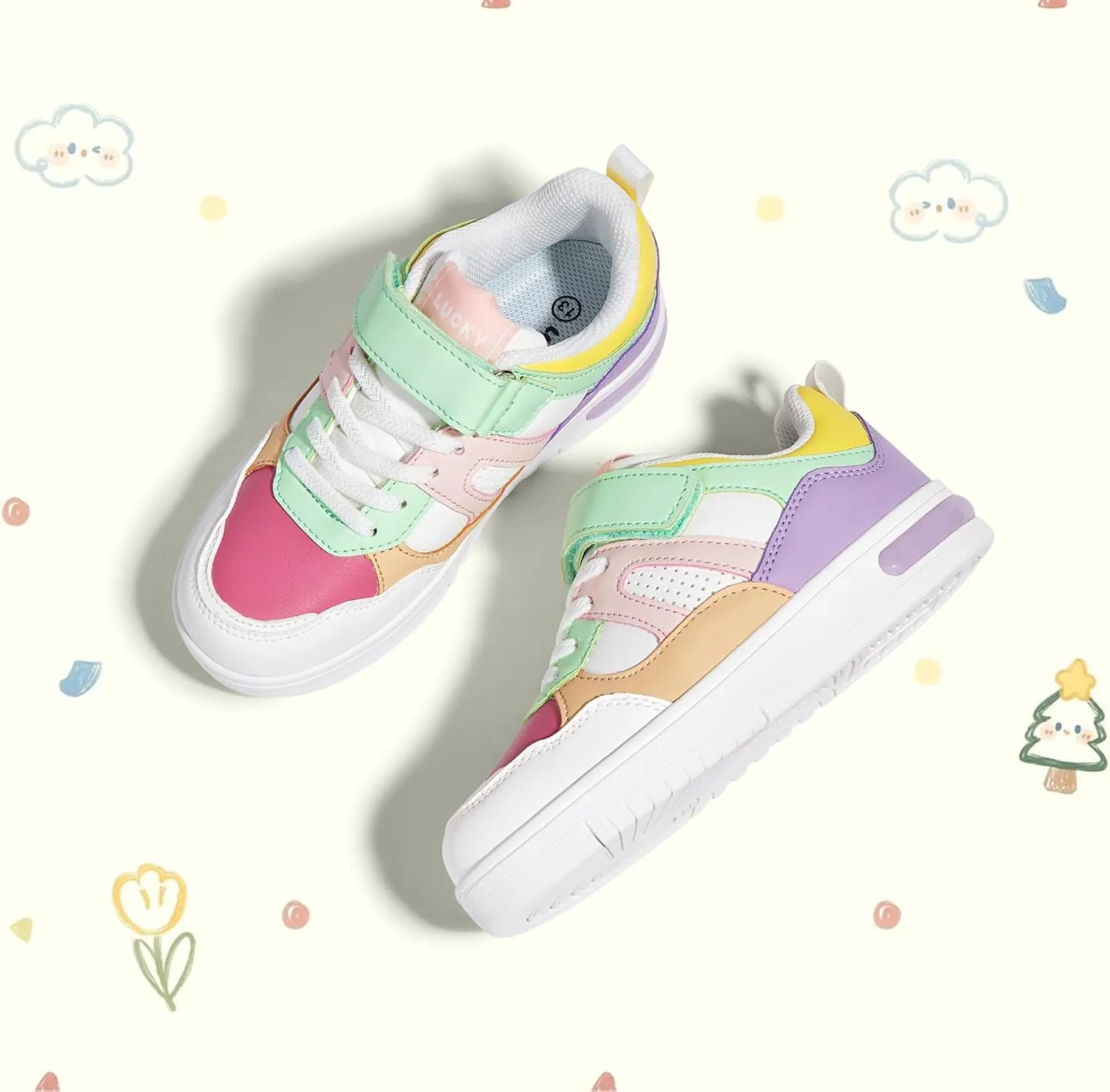 LUCKY STEP Kid's Sneakers School Running Loafers Low Top Walking Tennis Casual Shoes Strap Athletic Fashion Sneakers for Children/Boys/Girls