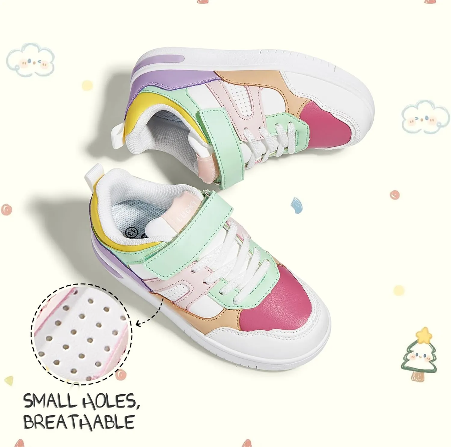 LUCKY STEP Kid's Sneakers School Running Loafers Low Top Walking Tennis Casual Shoes Strap Athletic Fashion Sneakers for Children/Boys/Girls