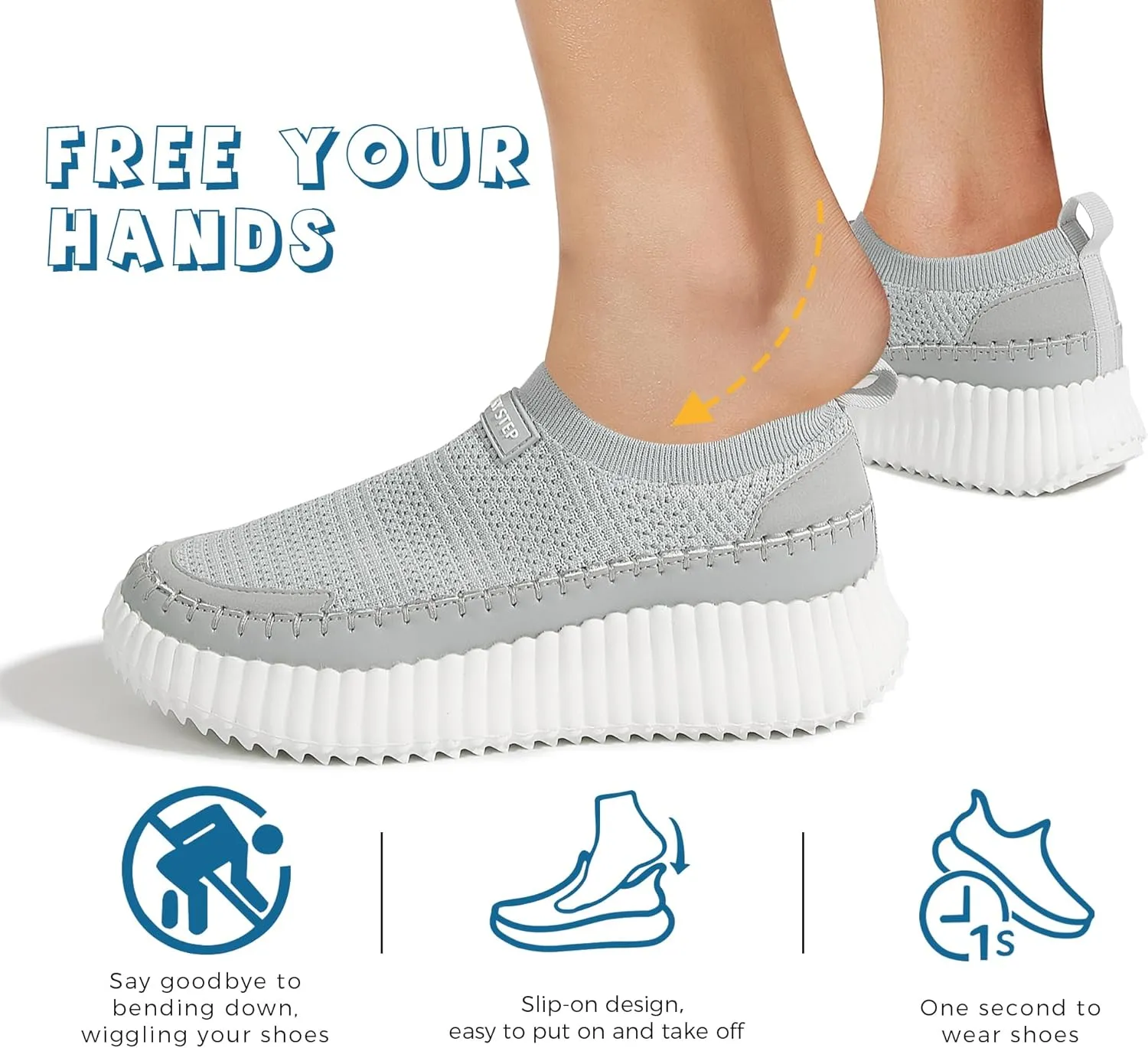 LUCKY STEP Platform Sneakers for Women Slip on Knit Chunky Fashion Casual Retro Braided Tennis Lightweight Walking Shoes