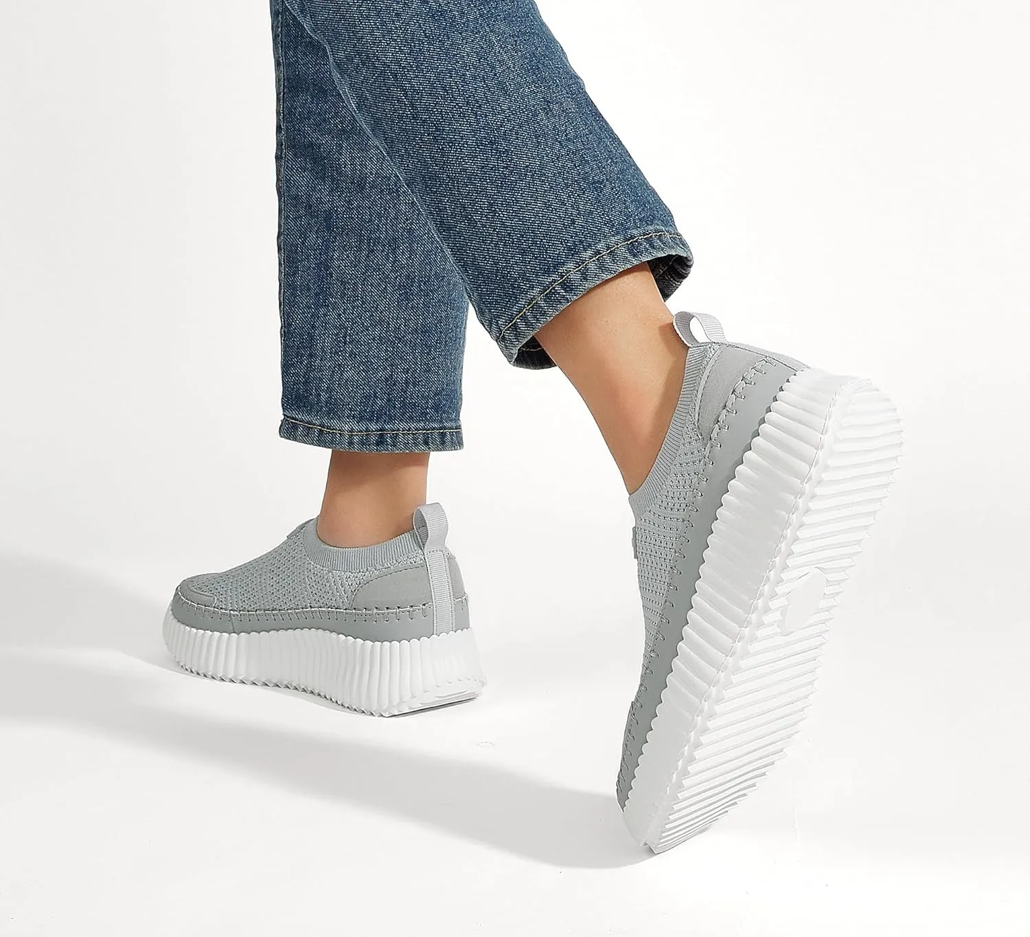 LUCKY STEP Platform Sneakers for Women Slip on Knit Chunky Fashion Casual Retro Braided Tennis Lightweight Walking Shoes