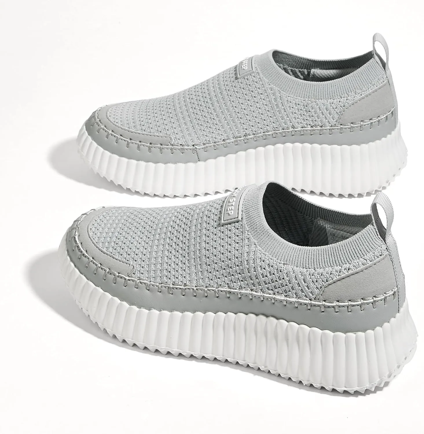 LUCKY STEP Platform Sneakers for Women Slip on Knit Chunky Fashion Casual Retro Braided Tennis Lightweight Walking Shoes