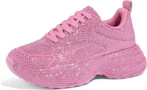 LUCKY STEP Rhinestone Chunky Sneakers for Women Fashion Platform Sparkly Dad Casual Shoes Lightweight Tennis Walking Sport Footwear