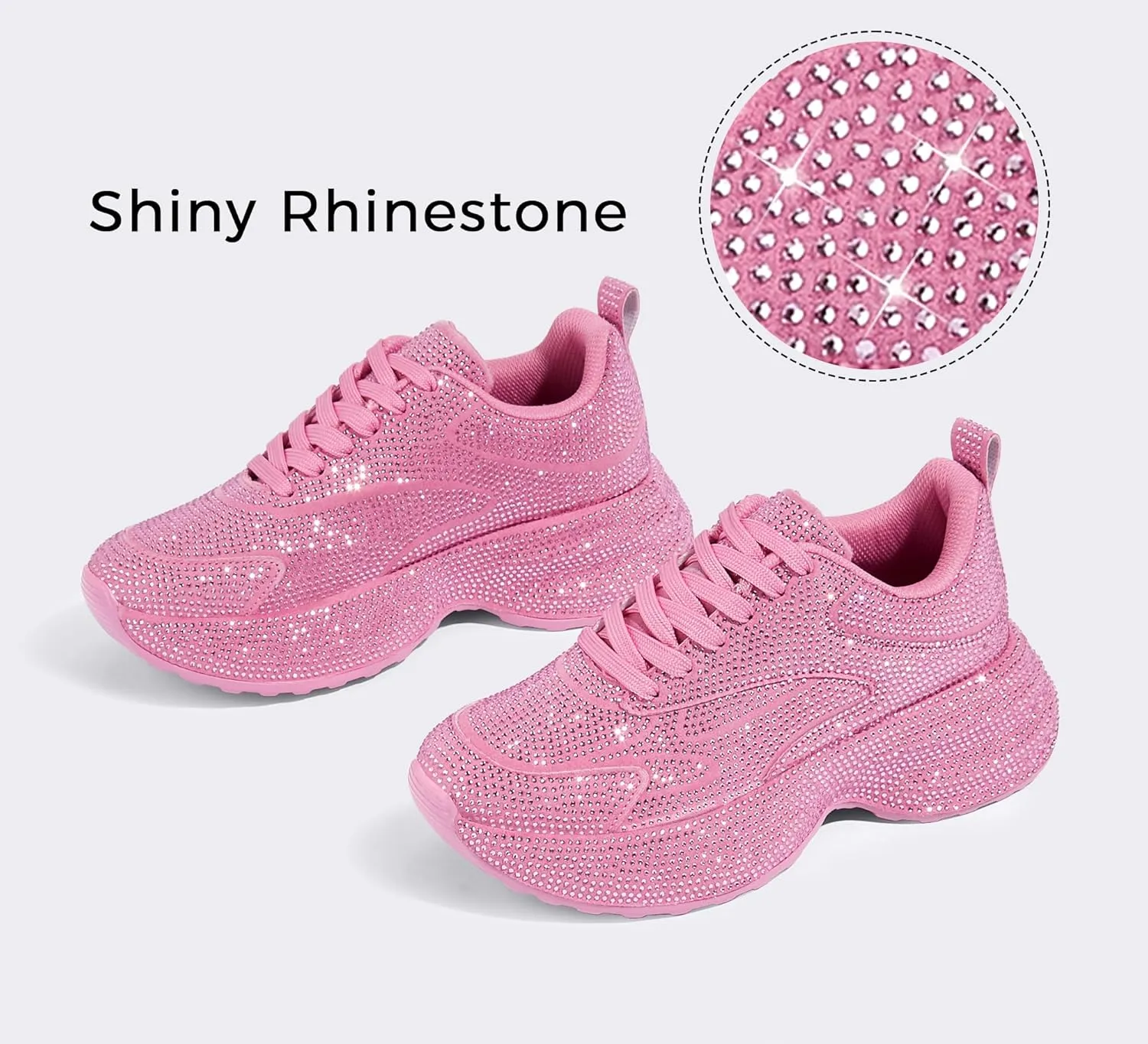 LUCKY STEP Rhinestone Chunky Sneakers for Women Fashion Platform Sparkly Dad Casual Shoes Lightweight Tennis Walking Sport Footwear