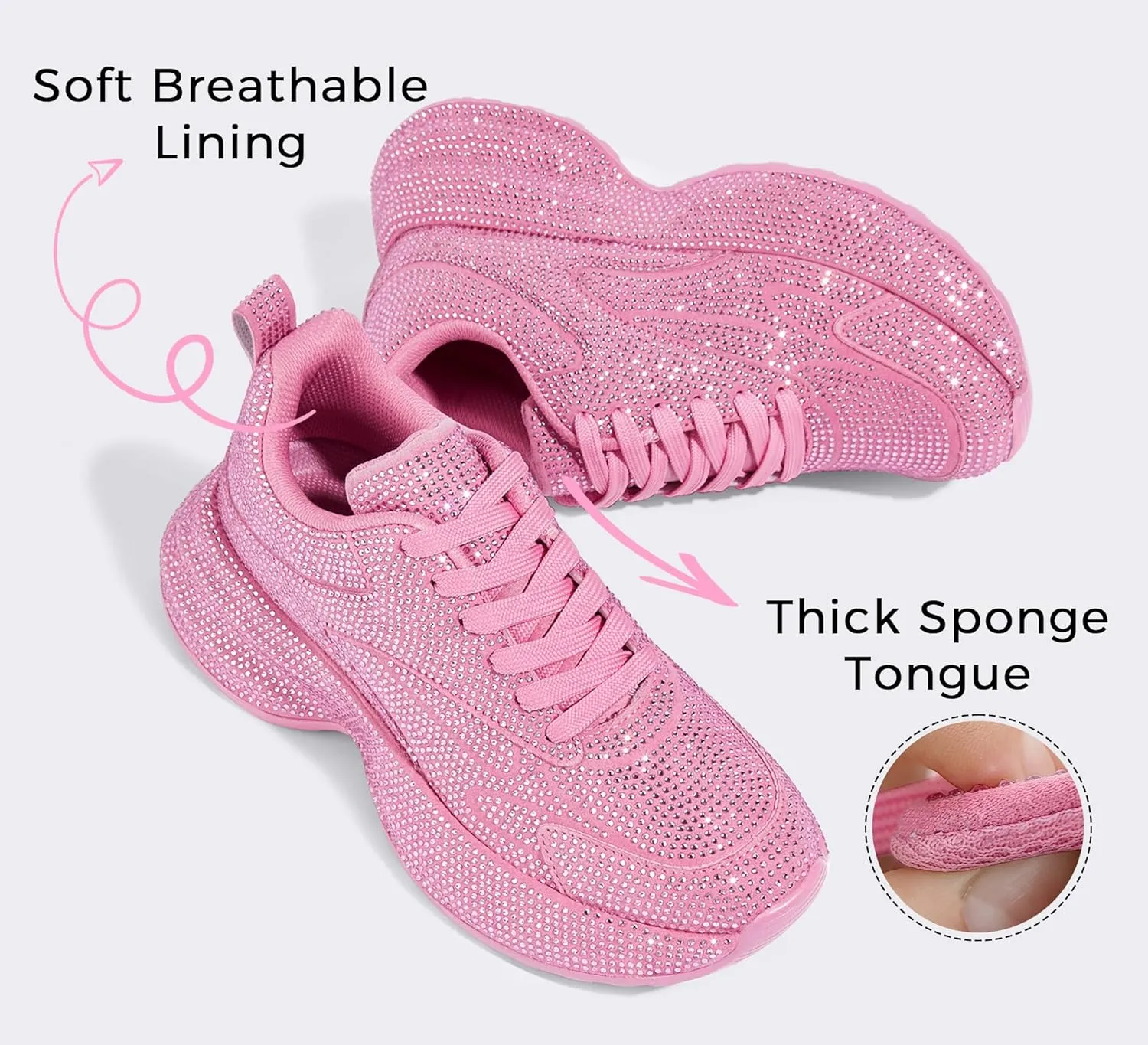 LUCKY STEP Rhinestone Chunky Sneakers for Women Fashion Platform Sparkly Dad Casual Shoes Lightweight Tennis Walking Sport Footwear