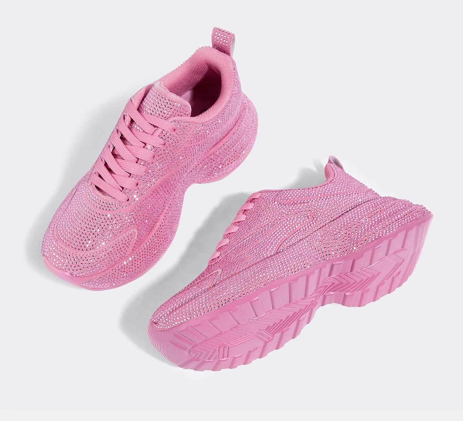 LUCKY STEP Rhinestone Chunky Sneakers for Women Fashion Platform Sparkly Dad Casual Shoes Lightweight Tennis Walking Sport Footwear