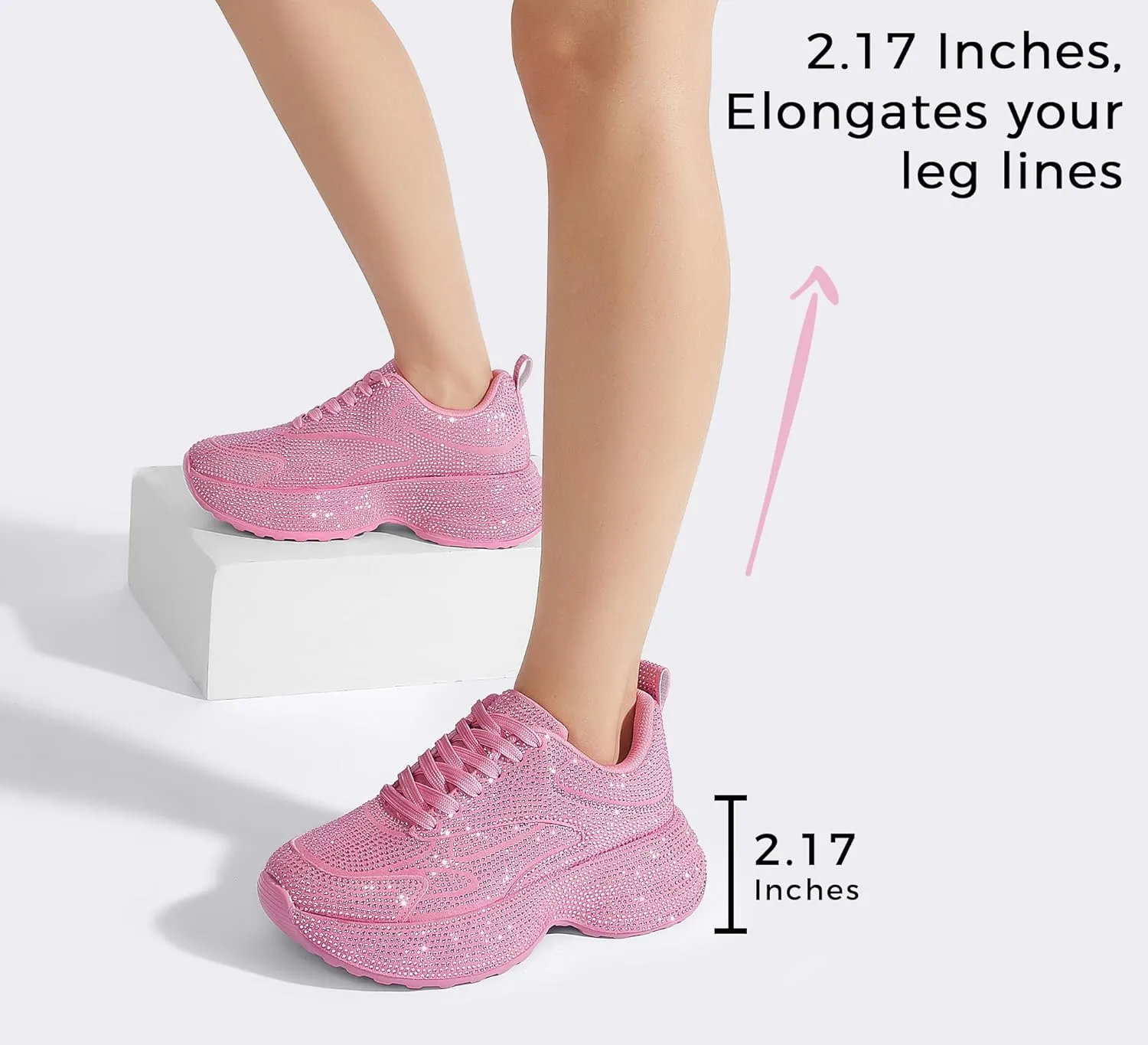 LUCKY STEP Rhinestone Chunky Sneakers for Women Fashion Platform Sparkly Dad Casual Shoes Lightweight Tennis Walking Sport Footwear
