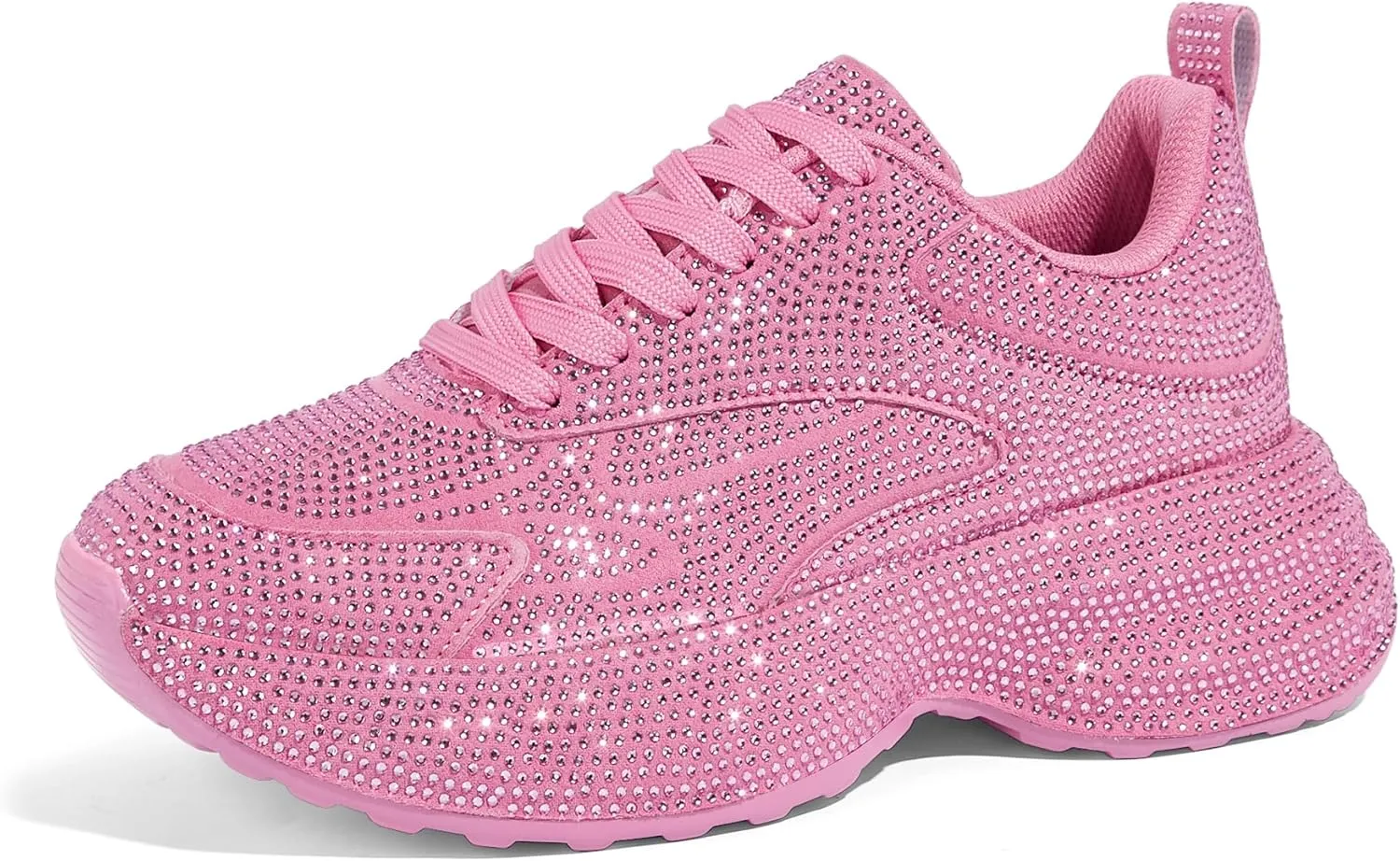 LUCKY STEP Rhinestone Chunky Sneakers for Women Fashion Platform Sparkly Dad Casual Shoes Lightweight Tennis Walking Sport Footwear
