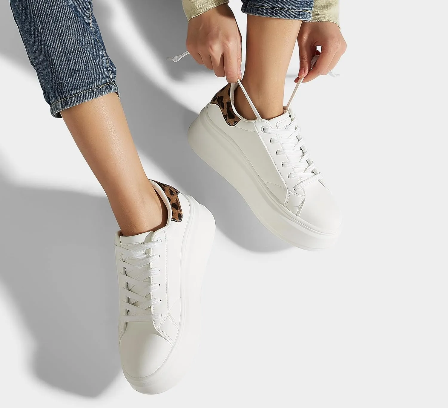 LUCKY STEP Women's Platform Fashion Sneakers Faux Leather Classic Tennis Shoes Low Top Casual Walking Shoes